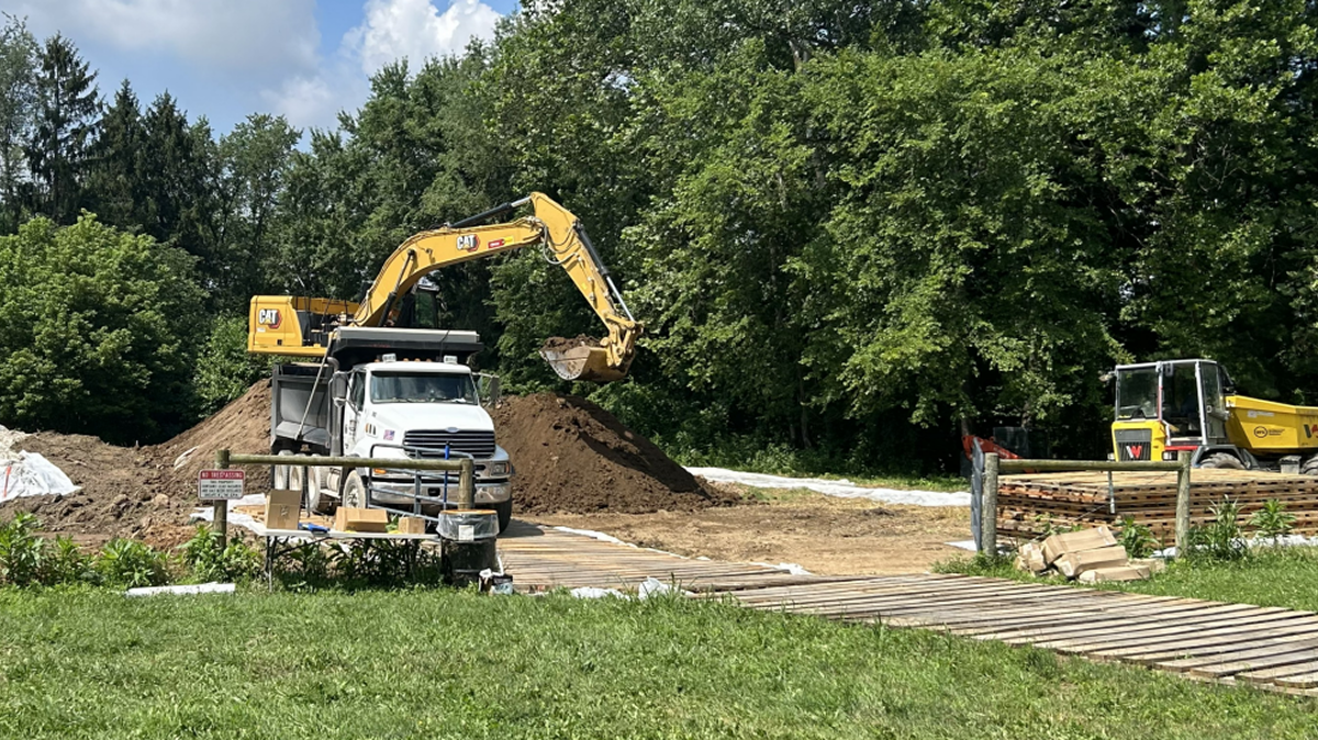 In-situ lead fixation treatment being mixed into soil